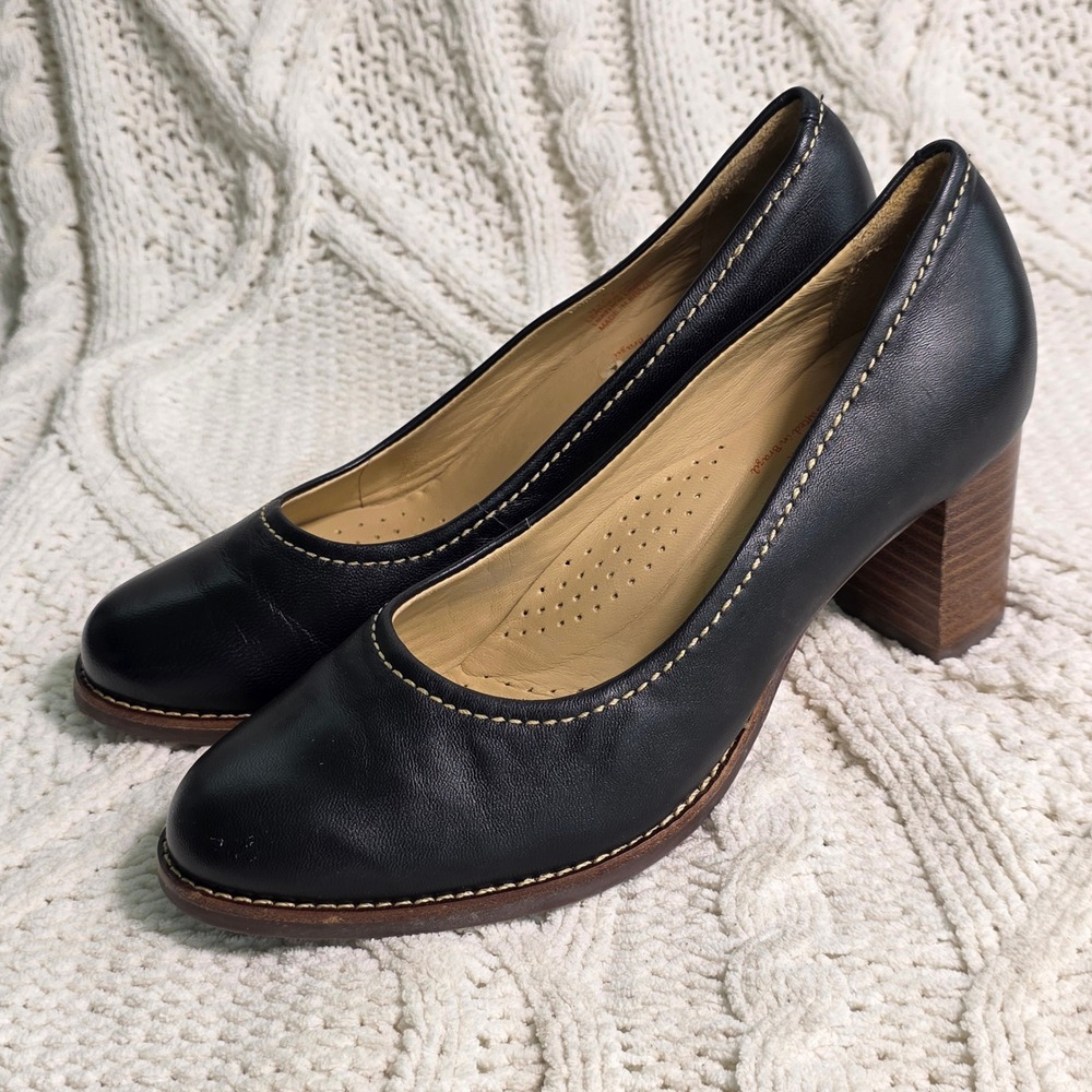 Marc Joseph New York Leather Block Heel Pumps Black Women 6 Excellent